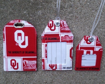 Luggage Tags made from University Oklahoma Sooners Fabric,Univ OK Work Badge Holder Fabric Luggage Tags Name Identification Bag and Gift Tag