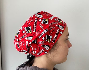 Scrub hat made with Youngstown State University Fabric Surgeon style Scrub Hat Unisex Youngstown State One Size Fits All With Adjustable Tie