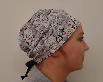 Monogrammed Dog Fabric Scrub Cap, Veterinarian Dogs Scrub ,Puppies Fabric One Size Fits All Surgical Dog Scrub Hat with Adjustable