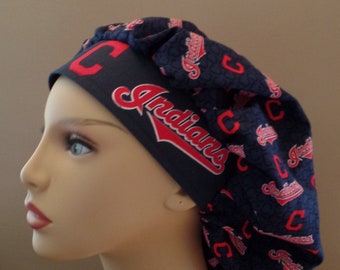 Cleveland Indians Bouffant Scrub Hat, Cleveland Indians Fabric One Size Fits All MLB Bouffant Scrub Head, Surgical Scrub Cap Food Worker Hat