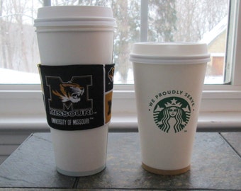 Coffee Cozy made from University Missouri Tigers Mizzou Fabric,Custom Coffee Cup Sleeve,Coffee Cup Holder,fabric coffee holder, iced coffee