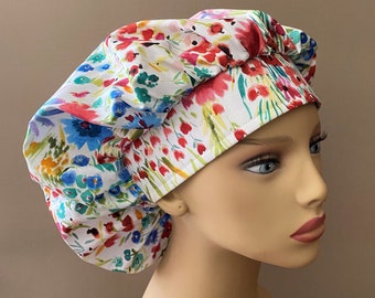 Wild Flowers Fabric Bouffant Hat One Size Fits All Monogrammed Wild Flowers Fabric Bouffant Scrub Head, Surgical Scrub Cap  Food Worker Hat
