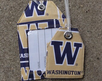 University of Washington Huskies Luggage Tags, Washington Huskies Fabric Large Small Mini Luggage Bag Tags , Badge Protector