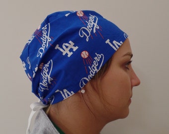 Scrub Hat made from Los Angeles Dodgers Fabric, MLB Dodgers Surgical Scrub Hat Unisex Los Angeles One Size Fits All Adjustable Tie in back