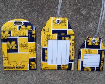 University of Michigan Wolverines Fabric,Michigan Lugage Tags,Michigan Wolverines Badge Protector Holder and Small Luggage Bag Tags