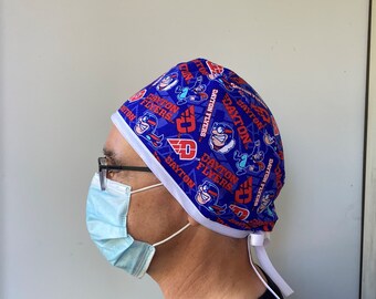 Surgeon Scrub Hat made from University of Dayton Fabric, Dayton Flyers Surgeon Surgical Scrub, Dayton One Size Fits All Tie in back scrub
