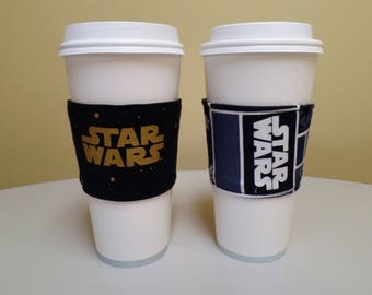 Star Wars Coffee Cozy, Star Wars Fabric in Black or Blue,Custom Coffee Cup Sleeve,Star Wars Cozy,Star Wars coffee holder, iced coffee cozy