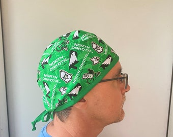 Surgeon Scrub hat made with University North Dakota State Fabric, ND Fighting Hawks Surgeon Style Scrub Hat Unisex One Size Fits All