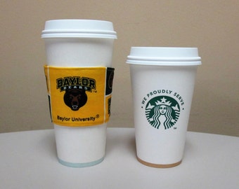 Coffee Cozy made with Baylor University Bears Fabric,Baylor Coffee Cozy,Coffee Sleeve,Coffee Holder,Baylor fabric coffee holder, Baylor Bear