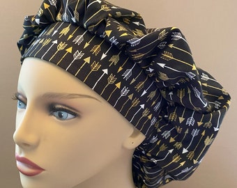 Arrows Bouffant Scrub,Monogrammed Black with Gold Arrows Bouffant Scrub Head,Arrows Surgical Scrub Cap Arrows Food Worker Hat One Size