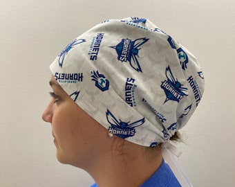 Charlotte Hornets NBA Fabric Surgical Scrub Hat, Charlotte Hornets Surgical Scrub Hat, Unisex One Size Fits All With Adjustable Tie