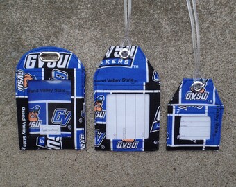 Luggage Tags made from Grand Valley State Fabric,Grand Valley Lakers Work IDentification Badge Protector Holder from Grand Valley Fabric