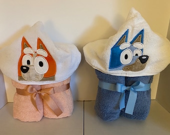 Child's Bluey and Bingo Hoodie Bath Towel, Beach Towel, Pool Towel, customized Hoodie towel, monogrammed Towel, Bluey and Bingo Hoodie towel