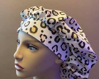 Monogrammed Cheetah Bouffant Cap,Cheetah Fabric Cap, Leopard Fabric Spots Pastel Cheetah Fabric Surgical Scrub Cap Food Worker Hat
