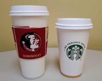 Coffee Cozy made with FSU Florida State University Seminoles Fabric Custom Coffee Cup Sleeve,Coffee Holder,fabric coffee holder, iced coffee