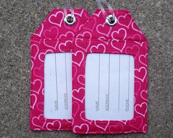 Pink White Heart Luggage Tags,Valentine Luggage Rollerboard tags,Large small Bag and Name Identification Tags to mark your Gear.