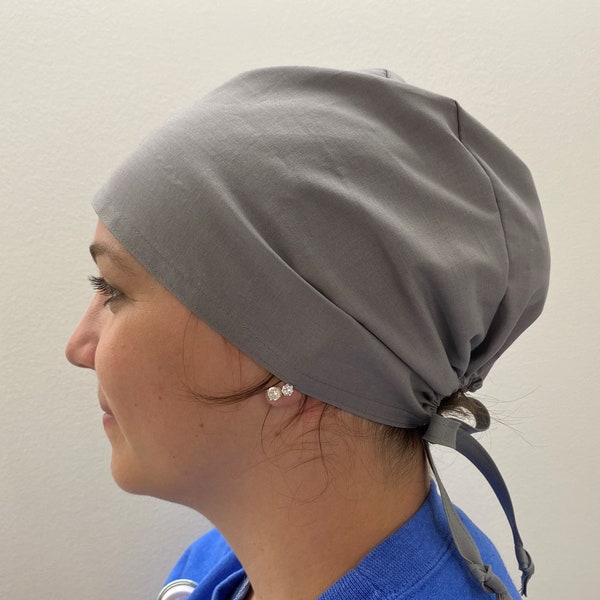 Solid Surgical Scrub Cap ,Navy Blue, White, Gray Scrub Cap, Solid Color Scrub Hat, One Size Fits All Adjustable Ties back Surgical Scrub Cap