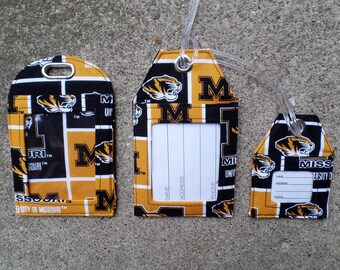 University of Missouri Tigers Luggage Tags, Mizzou Missouri Fabric Luggage Rollerboard Bag Tags Work Identification Badge Protector Holder