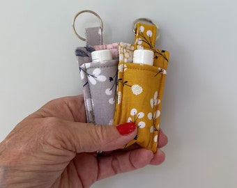 Mustard and Silver Flowers Chapstick Holder Keychain, Mustard Flower Fabric Lip Balm Holder, Chapstick Pouch, Lip Balm Pouch,in
