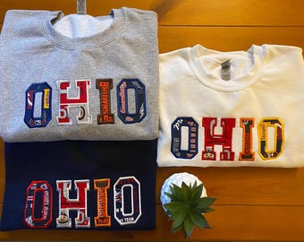 Ohio Applique Pullover Sweatshirt, Custom Ohio Crewneck, Ohio Sweatshirt, Adult Embroidered Ohio Sweatshirt, Ohio Custom Crewneck Pullover