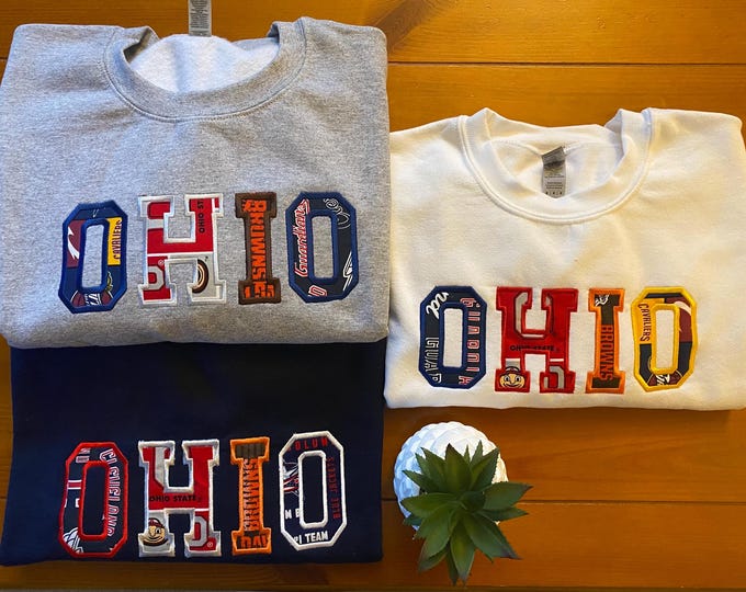 Featured listing image: Ohio Applique Pullover Sweatshirt, Custom Ohio Crewneck, Ohio Sweatshirt, Adult Embroidered Ohio Sweatshirt, Ohio Custom Crewneck Pullover