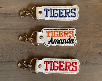 Any School Key Fob, Any Mascot Embroidered Key Chain, Favorite team Key fob, Tigers Embroidered Monogrammed Key Fob, Any mascot key fob