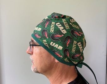 Surgeon Scrub cap made from UAB Fabric, Alabama Birmingham Surgeon Style Cap, Fabric Scrub UAB Scrub Hat