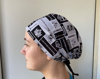 Monogrammed Scrub Hat made from NHL LA Kings Fabric, Los Angeles Kings NHL Badge Reel, Los Angeles Kings Hockey One Size Fits All