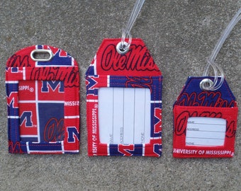 Ole Miss Luggage Tags,University Mississippi Luggage,Ole Miss Rebels Fabric Large Small Luggage, Mississippi Name Gift Identification Tags