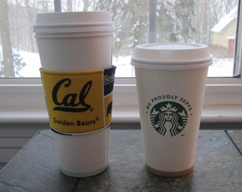 Coffee Cozy made from University California Berkeley Fabric, Cup Holder, Coffee Sleeve, Coffee Cup Holder,fabric coffee holder, iced coffee