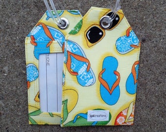 Yellow Flip Flops Luggage Tags,Sunglasses Badge Holder Luggage Tags,Name Identification Beach Bag and Gift Tags To mark your Gear