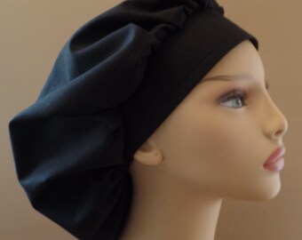 Solid Bouffant Scrub Hat in Black Gray Red White Navy Bouffant Surgical Scrub Cap,Bouffant Food Worker Hat One Size Fits All Elastic in back