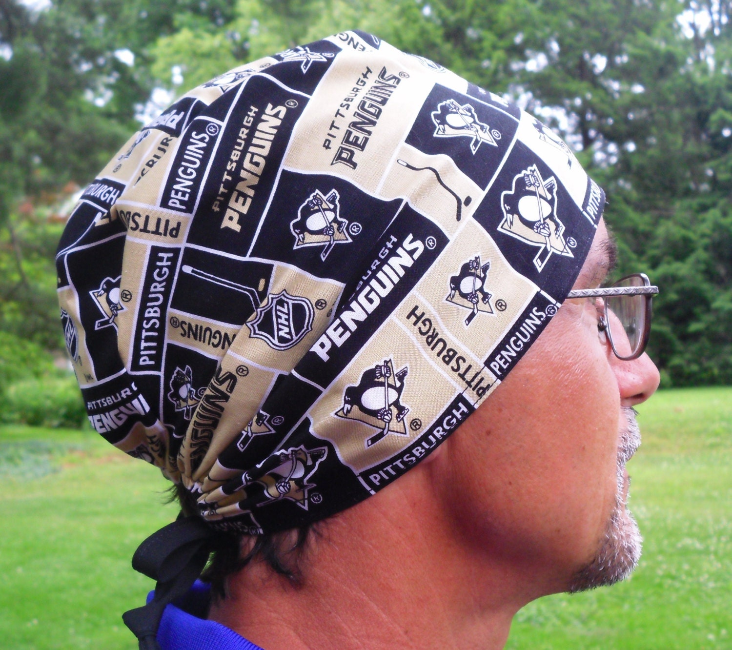 Monogrammed Scrub Hat Made From NHL Pittsburgh Penguins Fabric