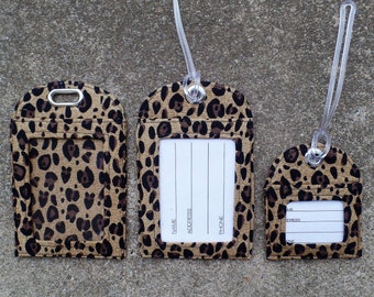 Cheetah Luggage Tags,Leopard Fabric Luggage Bag Tags ,Cheetah Print Badge Protector,Safari Fabric Large Small Roller Board  Luggage Bag Tags