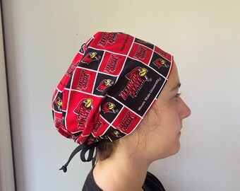 Surgical Scrub Head Hat made from Illinois State Cardinals Fabric, Illinois State Cardinals One Size Fits All Scrub cap, Ties in Back