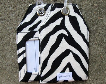 Zebra Skin Fabric Safari Striped Black and White  Luggage Bag and Name Identification Tags