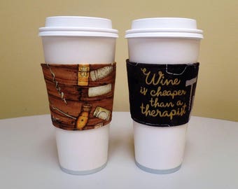 Corks Corkscrews Coffee Cozy, Wine Cozy,Wine Therapist Coffee Cozy,Wine Cozy Sleeve,Coffee Cup Holder,Corkscrew Cozy, iced coffee cozy