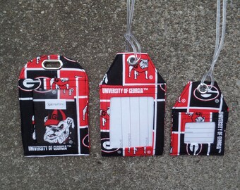 Georgia Bulldogs Work Badge Protector Bulldogs Fabric, Luggage Tags made from University of Georgia Bulldogs Fabric Georgia Luggage Bag Tags