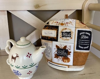 Gather Tea Cozy, GrayefulTeapot Cozy, Teapot Warmer,  Autumn fabric teapot Cozy, Small Single cup Teapot Cozy or Medium Teapot Cozy