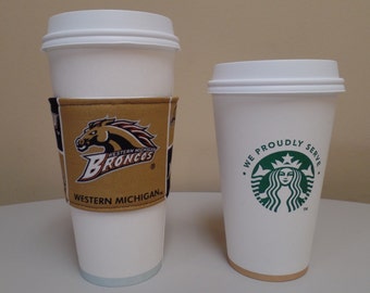 Western Michigan University Broncos Fabric Cup Holder,Coffee Cozy,Coffee Cup Sleeve,Coffee Cup Holder,fabric coffee holder, iced coffee
