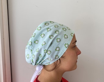 Frog Fabric Scrub Hat, Frog Surgical Scrub Hat Ties in Back Adjustable One Size Fits All, Frog Badge Reel, Frog Fabric Book Mark  Cap,