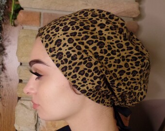 Monogrammed Leopard Cheetah Surgical Scrub Cap, Cheetah Fabric Scrubs,Safari Scrub Head,Adjustable One Size fits all Cheetah Scrub Cap