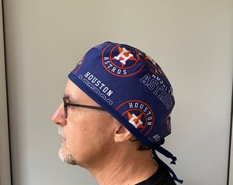 Scrub Hat made from Houston Astros Fabric Surgical Scrub Astros MLB One Size Fits All Astros Adjustable Scrub Hat Ties in Back