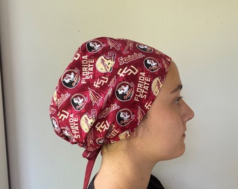 Florida State Scrub Cap, Florida Seminoles Fabric Surgical Scrub Hat Unisex One Size Fits All With Adjustable Tie in Back