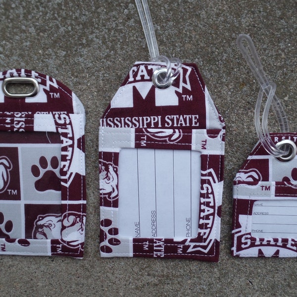 Luggage Tags made from MSU Mississippi State University Bulldogs Fabric Mississippi Bulldogs Badge Luggage Bag and Name Identification Tags
