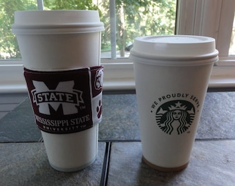 Mississippi State University Coffee Cozy,Mississippi Coffee Cup Sleeve,Coffee Cup Holder,fabric coffee holder, iced coffee