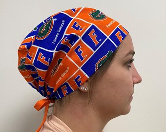 University of Florida Gators Scrub Hat, Florida Fabric Gators Surgical Scrub Hat Unisex One Size Fits All With Adjustable Tie in Back