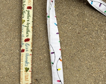 Holiday Lanyards, Thanksgiving Fabric Lanyard, ChristmasThemed Lanyard ID Badge Protector, Fabric Badge Protector Holder Identification