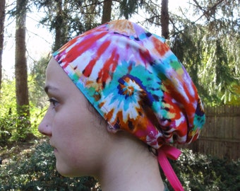 Tie Dye scrub Hat, Psychedelic Hot Pink One Size Fits All Wild Tie Dyed Unisex Surgical Scrub Cap