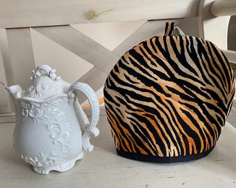 Tiger Skin Fabric Tea Cozy, Kitchen Teapot Cozy,  Tiger fabric Teapot Warmer, Lined Tiger Teapot Cozy, Teapot Cozy